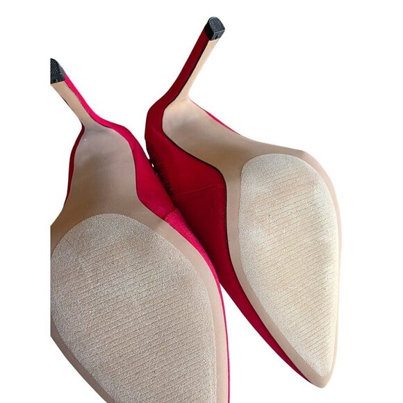 ShoeDazzle Red Blakely Pointed Toe Stiletto Heel Mules Size 7.5 Faux Suede Slip- - Picture 9 of 16